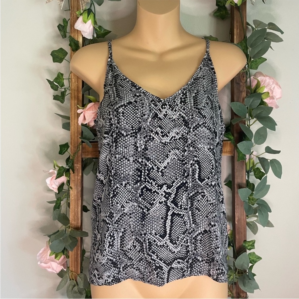 Black and White Snake Print Cami Entro Snakeskin Lightweight Adjustable Straps